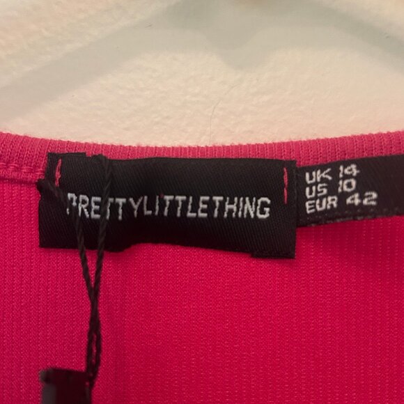 NWT PrettyLittleThing Shape pink overlock stitch ruched-side bodycon dress sz 10 - Picture 4 of 8